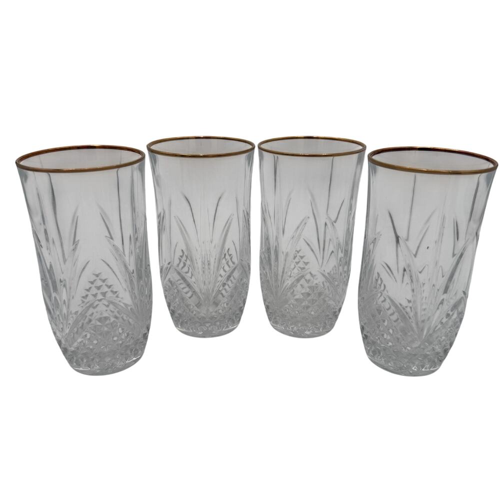 Set of 4 Salzburg Gold Highball Glasses by Cristal de Flandre 5.5"